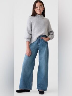 GAP KIDS GIRLS MID RISE BAGGY MEDIUM WASH JEANS SIZE 12